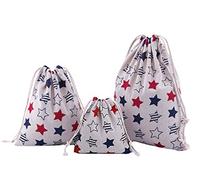Amoyie Lot de 3 Sac à Cordon Tissu, Petit Pochette Rangement Bebe Maternite, Cotton Organiseurs de Bagage pour Voyage, Jouets, Vêtements Enfant, Étoiles