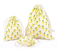 Amoyie Lot de 3 Sac à Cordon Tissu, Petit Pochette Rangement Bebe Maternite, Cotton Organiseurs de Bagage pour Voyage, Jouets, Vêtements Enfant, Ananas Jaune