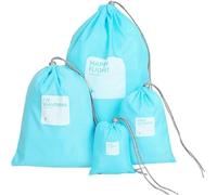 Amoyie Lot de 4 Sac à Cordon Imperméable, Pochette Rangement pour Voyage, Chaussures, Vêtements, Petit Organza Pochon Nylon, Sacs de Sport, Bleu
