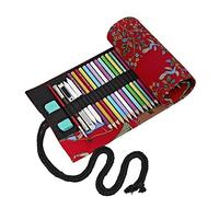 Amoyie Pliable Trousse Crayon de Couleur 48 Trous, Pochette a Crayons Enroulable, Trousse-Crayon Toile, Sac de Rangement, Rouge Bohème