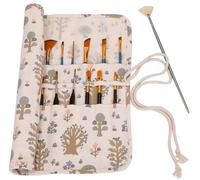 Amoyie Porte-pinceaux enroulables de grande capacité en toile pour acrylique, huile, aquarelle, gouache, art, pinceaux, grande capacité, pochette de transport 20 trous, beige arbre