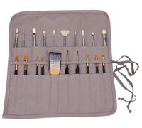 Amoyie - Sac de rangement en toile à grande capacité avec porte-pinceaux à rouler pour peinture acrylique, huile, aquarelle, gouache, étui à pinceaux à grande capacité avec 20 trous, gris solide