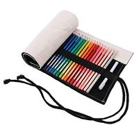 Amoyie - Toile Trousse à Crayon Rouleaux pour 48 Crayons de Couleur - Beige Noir (Les Crayons ne sont Pas fournis)