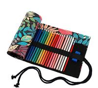 Amoyie Trousse a Crayon Enroulable, Pliable Pochette Rangement pour 48 Crayons de Couleur, Etui Tissu, Sac à Crayons, Feuille Colorée