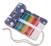 Amoyie Trousse Enroulable Crayon, Pliable Rangement en Tissu pour 36 Crayons de Couleur, Bleu Hibou