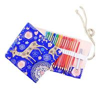 Amoyie Trousse Enroulable Crayon, Pliable Rangement en Tissu pour 48 Crayons de Couleur, Bleu Cerf