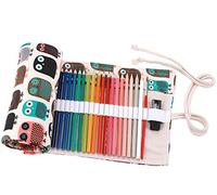 Amoyie Trousse Enroulable Crayon, Pliable Rangement en Tissu pour 72 Crayons de Couleur, Hibou Beige
