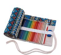 Amoyie Trousse Enroulable Crayon, Pliable Rangement en Tissu pour 72 Crayons de Couleur, Rayures Vertes