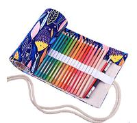 Amoyie Trousse Enroulable pour 36 Crayons de Couleur, Pliable Pochette Crayon, Etui Art, Sac Rangement Tissu, Poisson Bleu
