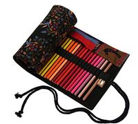 Amoyie Trousse Enroulable pour 48 Crayons de Couleur, Pliable Pochette Crayon, Etui Art, Sac Rangement Tissu, Arbre Noir