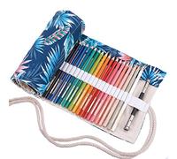 Amoyie Trousse Enroulable pour 72 Crayons de Couleur, Pliable Pochette Crayon, Etui Art, Sac Rangement Tissu, Feuille Bleu