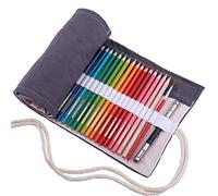 Amoyie Trousse pour 36 Crayon de Couleur, Trousse Enroulable 36 Trous, Sac de Rangement en Tissu
