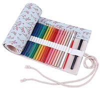 Amoyie Trousse pour 72 Crayon de Couleur, Sac de Rangement Enroulable à la Main pour Crayon Art, Porte-Crayons en Tissu, Fleur Bleue