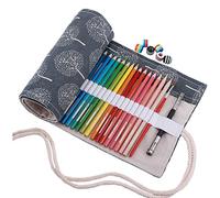 Amoyie Trousses pour 72 Crayons de Couleur, Trousse à Crayon Enroulable avec Perle, enveloppe de Crayon, Sac de Toile, borse Gris