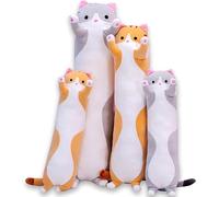 Amozo Mignon Chat en Peluche Long Corps Oreiller câlin Dessin animé Peluches Chat Peluche Doux poupée oreillers Cadeaux pour Enfants Filles (Gray,130cm)