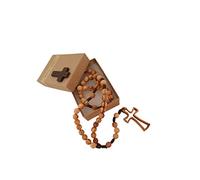 AMPALS,Chapelet en bois d'Olivier fait main à Jérusalem,Rosaire dans sa boîte en Papier Kraft avec Crucifix,CadeauBaptême,Communion,FêtesChrétiennes,Naissance,Anniversaire,Protection Voiture,Maison