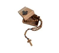 Ampals,Chapelet en Bois d'Olivier Fait Main à Jérusalem,Rosaire dans sa boîte en Papier KraftavecCrucifix,CadeauBaptême,Communion,FêtesChrétiennes,Naissance,Anniversaire,Protection Voiture,Maison