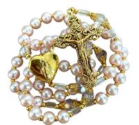 AMPALS Chapelet Rose poudré Or Rosaire Terre Sainte Jérusalem Vierge Marie dans sa pochette cadeau en velours rose, Fêtes chrétiennes,Communion,Baptême, Anniversaire,Naissance,Protection,Voiture,Noel