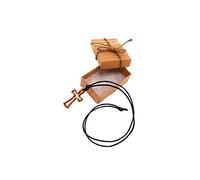 Ampals,Collier Brun avec Croix Bois d'Olivier Authentique fait main à Jérusalem,Boite Kraft Cordon Jute,Cadeau Noël,Baptême, Communion,Fête Chrétienne,Anniversaire,Protection voiture, Maison,Bien-Etre