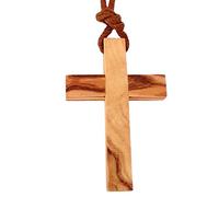 Ampals,Collier Marron avec Croix Bois d'Olivier Authentique fait main à Jérusalem,BoiteKraft CordonJute,Cadeau Noël,Baptême, Communion,Fête Chrétienne,Anniversaire,Protection voiture, Maison,Bien-Etre