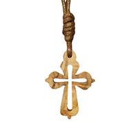 AMPALS,Collier Marron avec Croix Bois Olivier Authentique fait main à Jérusalem,Protection voiture,Cadeau Noël,Boite Kraft Cordon Jute,Bien-Etre,Maison,Fête Chrétienne,Anniversaire,Baptême, Communion