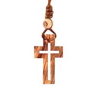 Ampals,Collier Marron avec Croix perle Bois Olivier Authentique fait main à Jérusalem,Protection voiture,Cadeau,Boite Kraft Cordon Jute,Bien-Etre,Maison,Fête Chrétienne,Anniversaire,Baptême, Communion