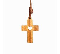 AMPALS,Collier Marron Croix Bois Olivier Authentique fait main à Jérusalem,Boite Kraft Cordon Jute,Baptême, Communion Protection voiture,Cadeau Noël,Bien-Etre,Maison,Fête Chrétienne,Anniversaire,