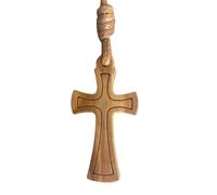 AMPALS Colliercroixboisolivier10, Authentique fait main à Jérusalem,Boite Kraft Cordon Jute,Baptême, Communion Protection voiture,Cadeau Noël,Bien-Etre,Maison,Fête Chrétienne,Anniversaire