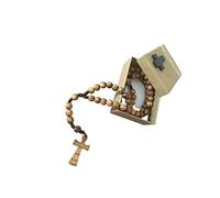 AMPALS,Rosaire dans sa boîte en Papier Kraft, Chapelet en bois d'Olivier fait main à Jérusalem,Crucifix,CadeauBaptême,Communion,FêtesChrétiennes,Naissance,Anniversaire,Protection Voiture,Maison