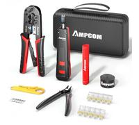 AMPCOM Kit d'outils de sertissage Ethernet 7 en 1 RJ45/RJ11 Kit d'outils réseau pour connecteurs RJ45 Cat6/Cat5e/Cat5 avec outil de poinçonnage 110, dénudeur de fil dans un sac étanche portable