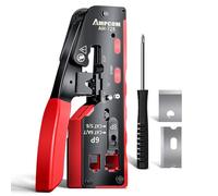AMPCOM Outil de sertissage RJ45 à passage direct, pince à sertir tout-en-un pour connecteurs RJ45/RJ11 STP et UTP Cat8/Cat7/Cat6A/Cat6/Cat5e/Cat5, modèle AM-728RD