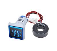Ampèremètre et voltmètre pour courant alternatif Voltmètre numérique à LED carré AC 50-500 V 0-100 A, ampèremètre 110 V 220 V, testeur de tension et d'ampèremètre for voiture(Voltmeter Blue)