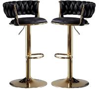 AmphaDeco Tabouret de Bar Lot de 4,Tabouret Bar Reglable en Hauteur avec Dossier Repose-Pieds Chaise de Bar en Tissu Velours Pivotant,Chaise Haute pour Bar,Cuisine,Ilot Central,Noir,Set of 2