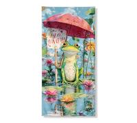 Amphibian - Couvre-porte décoratif pour porte de jour de pluie, scène naturelle fantastique avec parapluie et fleurs, décoration de porte d'entrée, art saisonnier d'intérieur et d'extérieur pour
