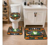 Amphibian - Lot de 3 tapis de bain absorbants à séchage rapide pour baignoire, baignoire, douche, motif citrouilles, balai, Halloween, vert