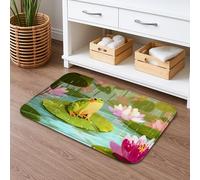 Amphibian on Lily Pad Tapis de bain à séchage rapide, absorbant, antidérapant, lavable en flanelle, pour décoration de salle de bain, 40,6 x 61 cm