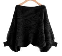 Ample à Encolure Tricotée, Court à Épaules Tombantes, Col Bateau, Manches Chauve-Souris, Tricot et Hauts pour Femme (Schwarz,M)