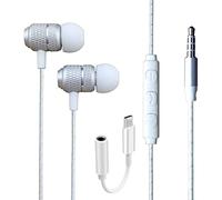 AMPLE Écouteurs intra-auriculaires stéréo avec basses filaires pour Google Pixel 10A 10 Pro XL 9A 9 Pro Fold 8/Pixel 8A 7A 6A 7 - Écouteurs intra-auriculaires stéréo avec prise jack 3,5 mm et contrôle