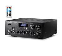 Amplificateur Audio 2 Canaux, Moukey 220W Amplificateur Stéréo Bluetooth 5.0, Amplificateur HiFi, Récepteur Audio Stéréo avec USB, SD, AUX, RCA, MIC in Echo, Radio, LED, pour Maison, MAMP1