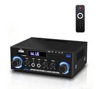 Amplificateur audio stéréo HiFi 2 canaux 500 W (1000 W max.) - Bluetooth 5.3, écran LCD, alimentation 12 V/220 V - Compatible USB/SD/FM/RCA - Pour la maison, la voiture et le karaoké - Avec télécomman