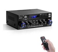 Amplificateur Bluetooth AMP-20, puissance de crête 400 W 2.1 canaux HiFi | Récepteur audio Bluetooth 5.0 pour la maison et la voiture, 2 entrées microphones, USB/SD/AUX/radio FM pour bar et fêtes