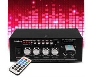 Amplificateur Bluetooth karaoké stéréo système de fête hifi 2x 25 watts USB SD MP3 télécommande radio FM 16x11.8x5.8cm