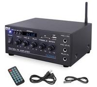 Pyle - Amplificateur Audio Compact 40 W Bluetooth pour Maison et PA, Entrée AUX, 2 Entrées Micro avec Talkover, Sorties Haut-Parleurs 8 Ohms / 25 V / 70 V, Réglages Graves/Aigus