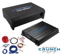 Crunch CBP 1000F | Caisson de Basses Plat + amplificateur 4 canaux + Jeu de câbles Complet