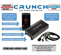 Crunch Amplificateur CRE400.4DSP-ISO 4 canaux Classe A/B 32 bits DSP Bluetooth Plug & Play