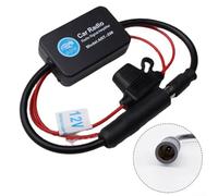 Amplificateur d'antenne radio 12 V - Amplificateur de signal AM/FM - Pour véhicules avec gain de 25 à 30 dB - Antenne motorisée - Noir - Compatible avec voitures et camions