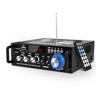 Amplificateur de puissance Bluetooth 5.0, 300W + 300W Stereo Hi-Fi Digital Amp 2.0 Channel avec entrée USB/Bluetooth/FM, Mini Récepteur audio 12V / 220V pour Voiture et Maison