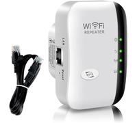 Amplificateur de signal WiFi sans fil 2,4 GHz 300 Mbit/s avec antenne intégrée, port LAN, installation facile (blanc)