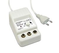 METRONIC 332177 Amplificateur d'Antenne TV Intérieure pour Chaînes TNT, Compatible 4G-5G, Gain 26 dB, 2 Sorties avec Prise TV 9,52 mm - Alimentation Secteur - Blanc