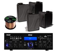 Amplificateur et haut-parleur : Pyle Bluetooth Radio USB AUX Bundle avec 2 amplificateurs stéréo récepteur Kicker 16,5 cm Gamme complète Bookshelf Haut-parleur étanche (Blanc ou Noir) + Enrock 15,2